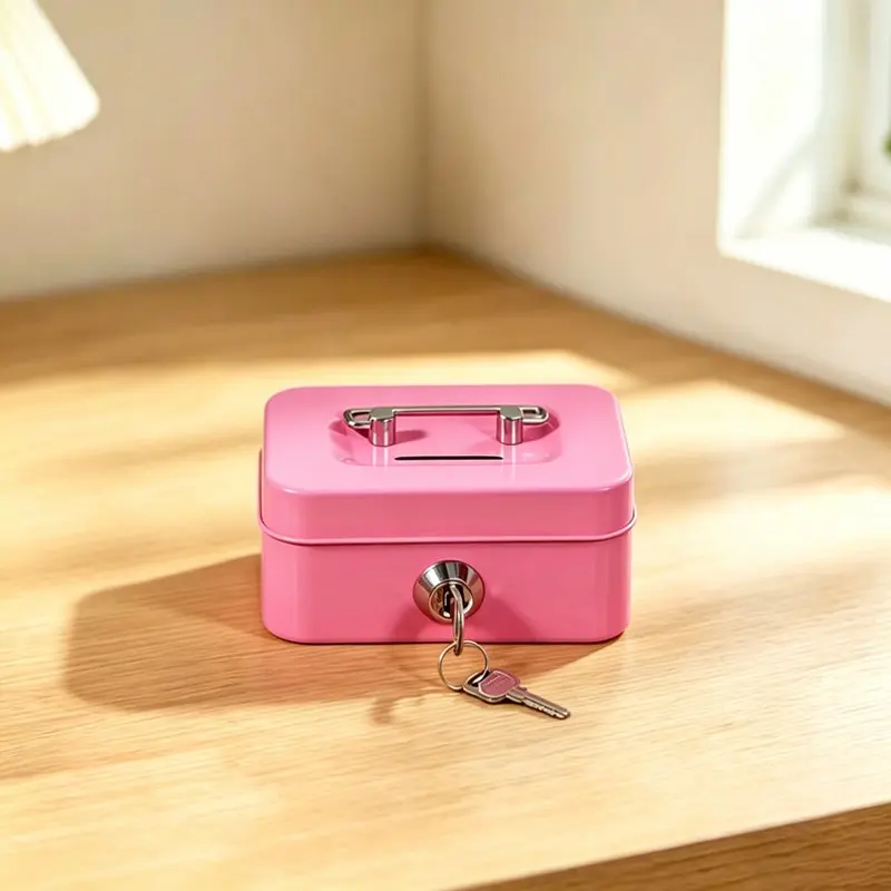 1pc Mini Coin Bank with Lock, Portable Savings Box, Piggy Bank, Money Saving Plan, Hard Currency Storage, Accounting Supplies