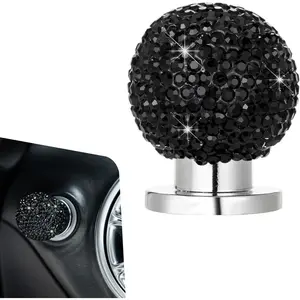 Bling  Push Start Button Cover,  Round Ball Auto Engine Start Button Sticker, Sparkly Joystick Engine   Knob Decal, Auto Start Stop Decorative Cover for Girls (Black)