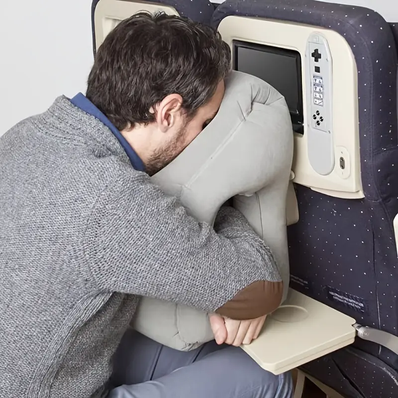 1 inflatable pillow to support neck and head, PVC flocking, prone sleeping pillow, - easy to inflate valve, one pillow suitable for airplane/high-speed rail/office/car, suitable for travel and office use, multifunctional prone sleeping pillow