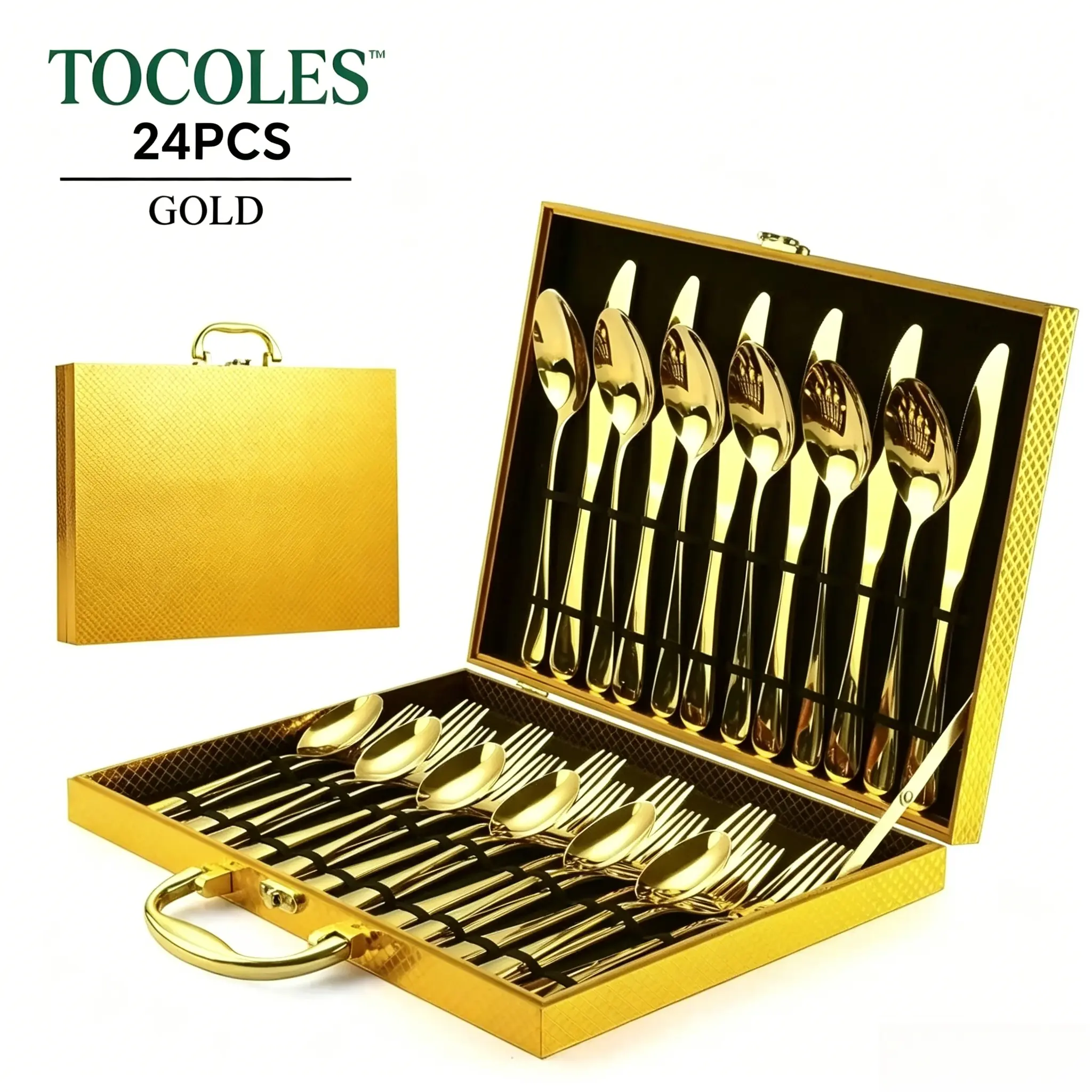 30-Piece Gold Silverware Set, Gold Flatware Set for 6, Food-Grade Stainless Steel Cutlery Set, Fork And Spoon Set, with Gift Box for Home Restaurant, Mirror Finished, Dishwasher Safe Kitchenware