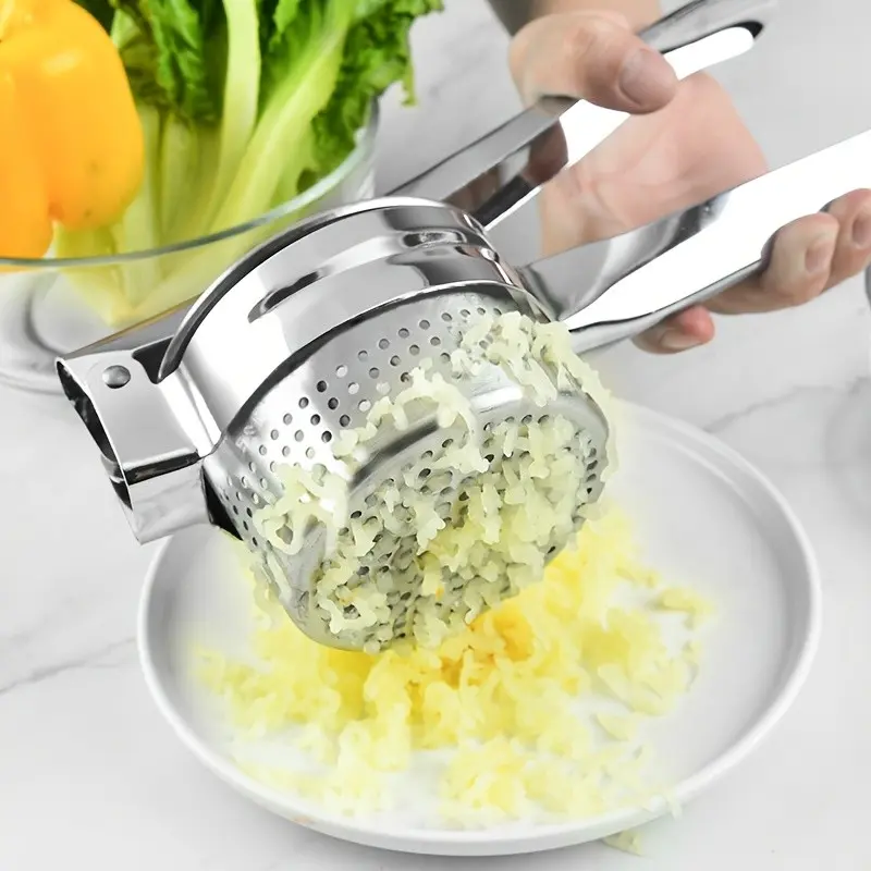 Multifunctional Stainless Steel Potato Ricer & Potato Masher Press, Manual Lemon Juicer Fruit Squeezer, Non-Slip Comfort Handle Vegetable Crusher, Portable Handheld Fruit Vegetable Mashing Tool, Household Practical Kitchen Gadgets & Cooking Accessories