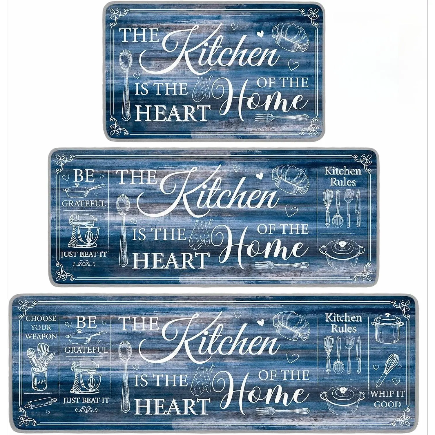 3 Pieces Kitchen Rugs Set Non Slip Washable Kitchen Mats Farmhouse Welcome Door Mat Floor Rugs Absorbent for Home Laundry Living Room and Hallway,3 Sizes