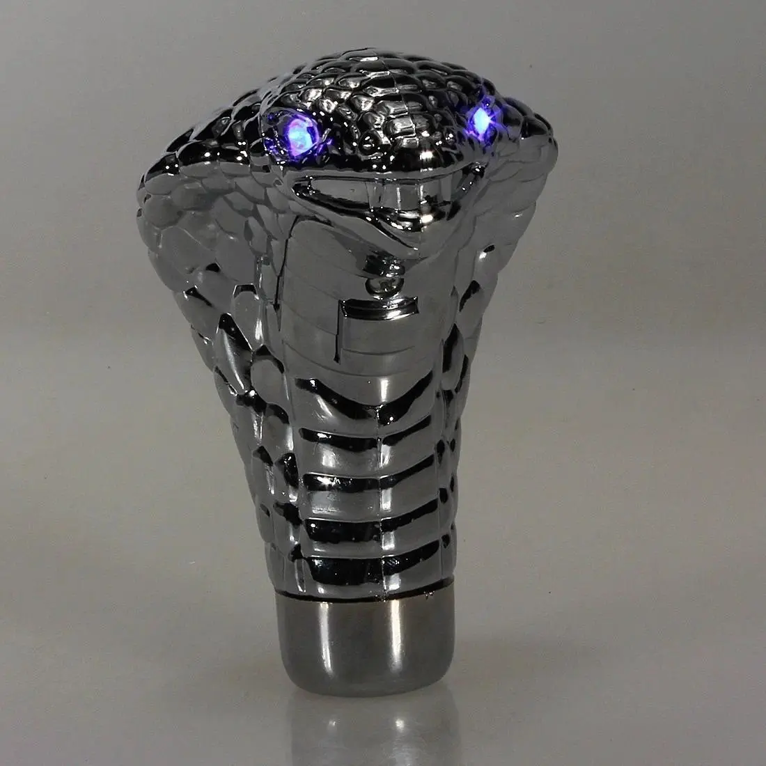 Universal Chrome Snake Gear Shift Knob with LED Eyes, 2-Color Red & Blue Lighting, 4 Flash Modes, Universal Fit Manual Car Shifter for Custom Interior & Car Decoration