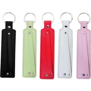 5 Pack Blank PU Leather Keychain with 8mm Belts DIY Slide Charm Letters Beads Key Rings for Women Men (5 Colors)