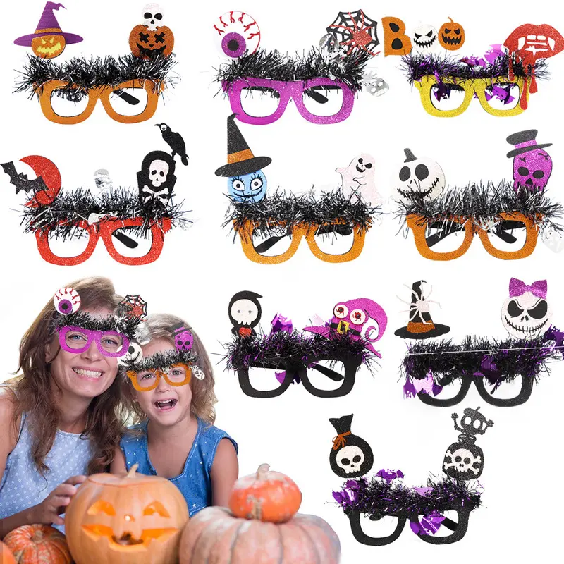 Halloween glasses, ghost festival party costume party props, bat skull feather strip decorative glasses