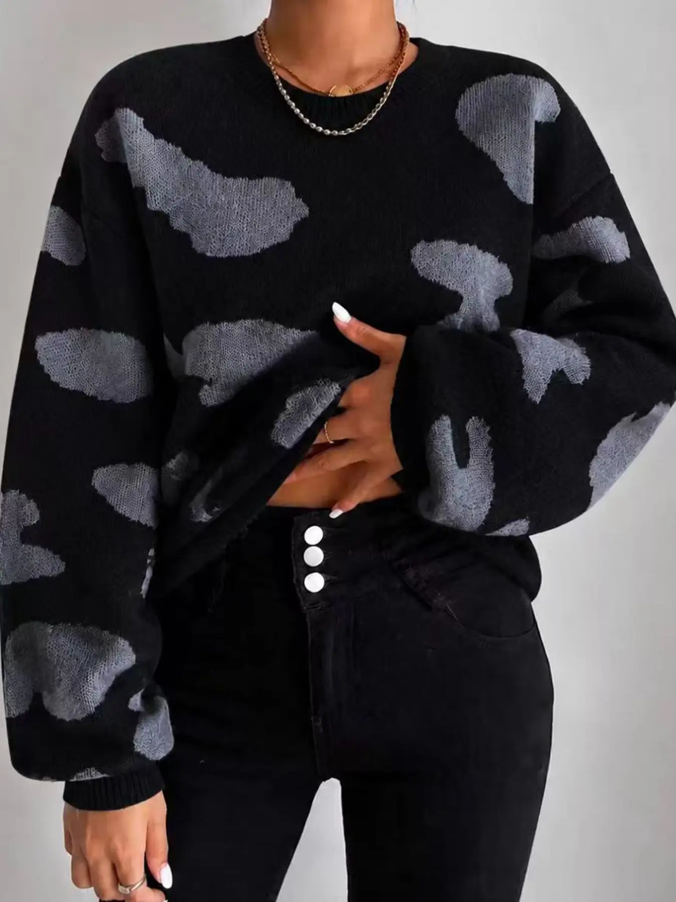 Autumn Winter Abstract Camouflage Knit Sweater, Unisex Round Neck Long Sleeve, Comfortable Street Style, 2 Colors Available, Knitwear