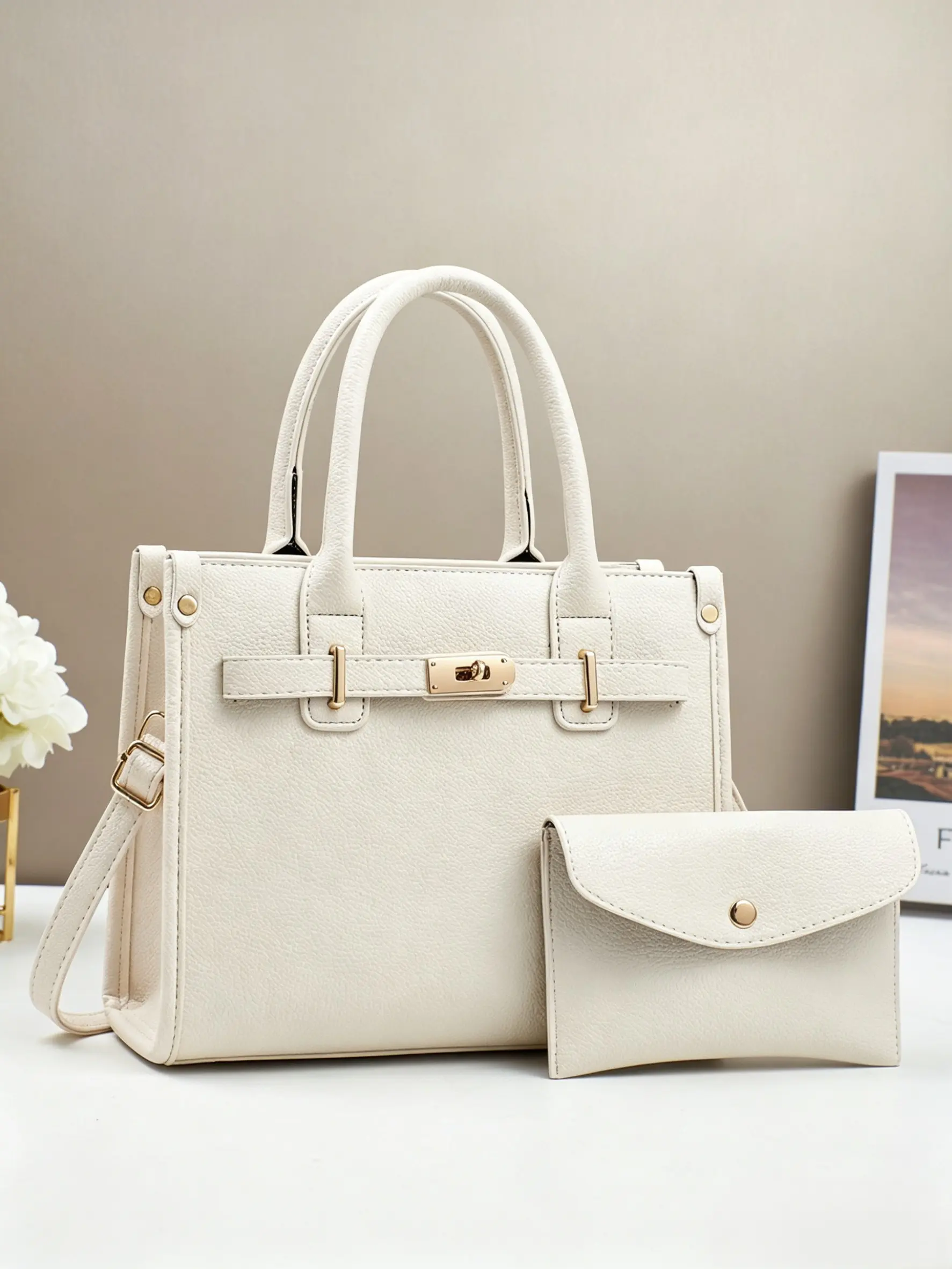 2 Piece Set Women's Card Holder Top Handle Bag, PU Leather Crossbody Bag, Elegant Office and Daily Shoulder Handbag, Elegant Casual Handbag, Casual Fashion Bag, Casual Crossbody Bags
