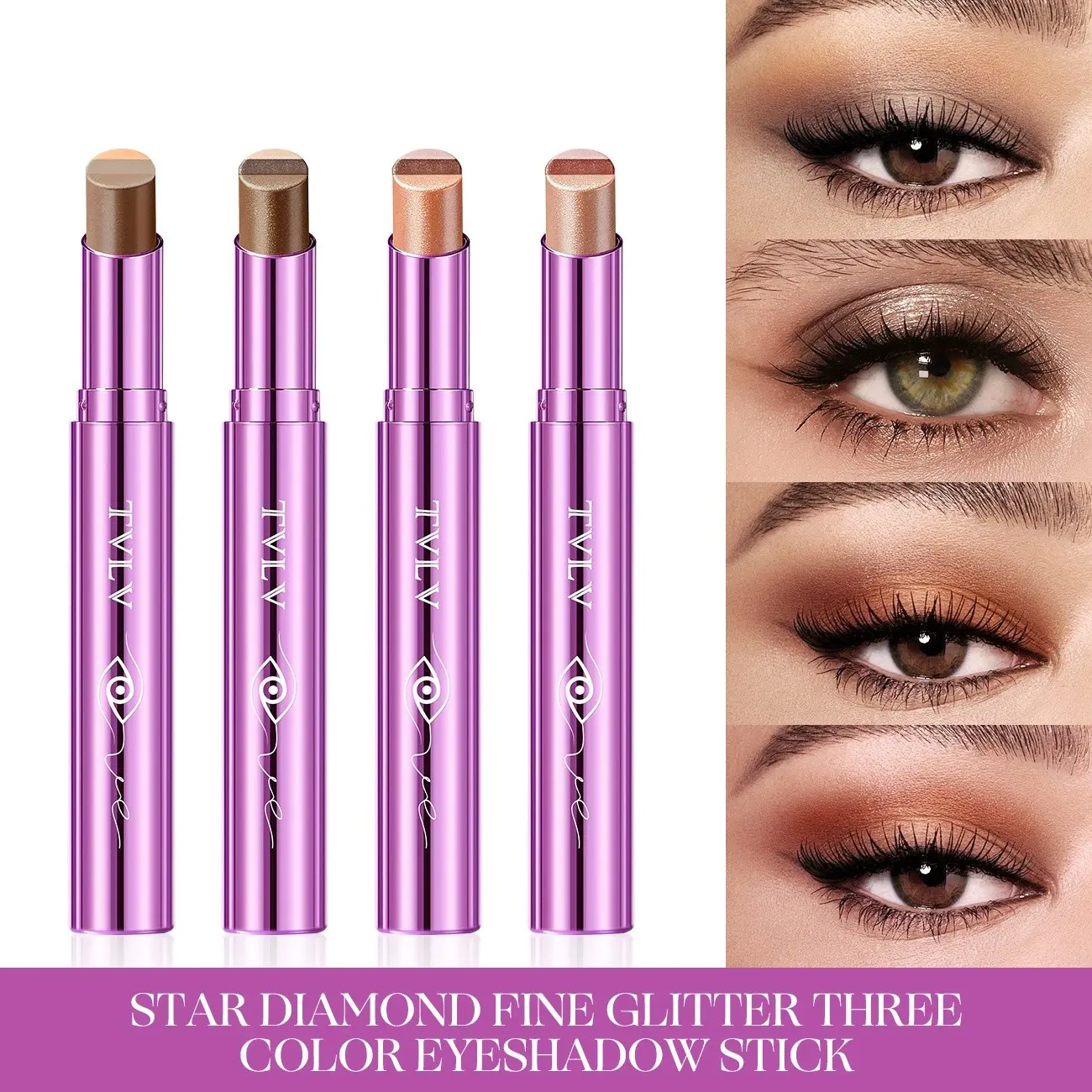 Three-Color Eyeshadow Stick, Shimmer Gradient Glitter, Lazy Eye Makeup, Waterline Highlighter, Three-Tone Eyeshadow Pen