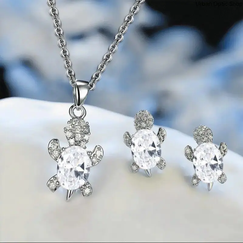 Women’s 3-Piece Turtle Jewelry Set Silver-Plated Necklace Earrings & Bag Charm, Colorful Glass Accent Light Luxury Beach Style Jewelry Gift for Ocean Lovers & Football Fans Accessories