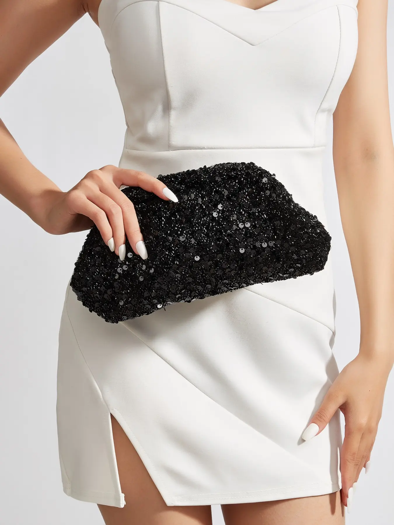 Black Sequin Cloud Elegant Clutch Wristlet Bag Women Glitter Sparkly Evening Handbag Detachable Strap Crossbody Shoulder Purse For Wedding Prom Party Cocktail Formal Night Out Club