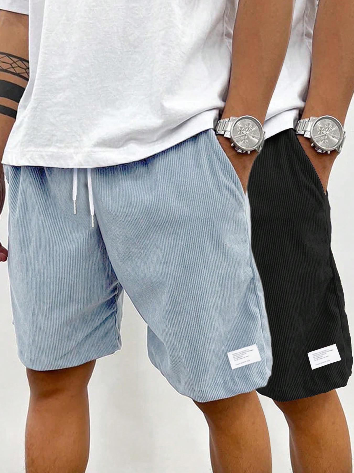 Men's Solid Patched Drawstring Waist Shorts, Regular Fit Casual Pocket Elastic Waist Shorts for Summer, Men's Bottoms for Daily Wear, Front Pocket Shorts