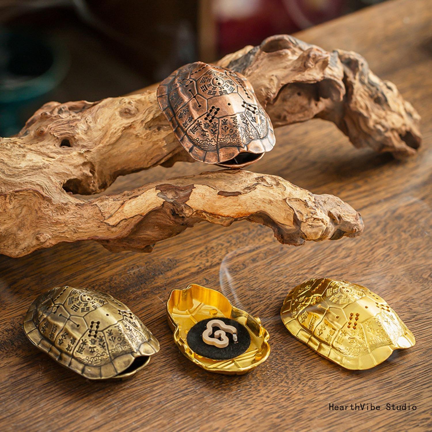 "Lucky Turtle" Incense Burner — Small Auspicious Cloud Coil Incense Holder & Eight Trigram Turtle Shell Censer — Traditional Chinese-Style Small Incense Burner for Home, Teahouse, and Zen-Inspired Decor