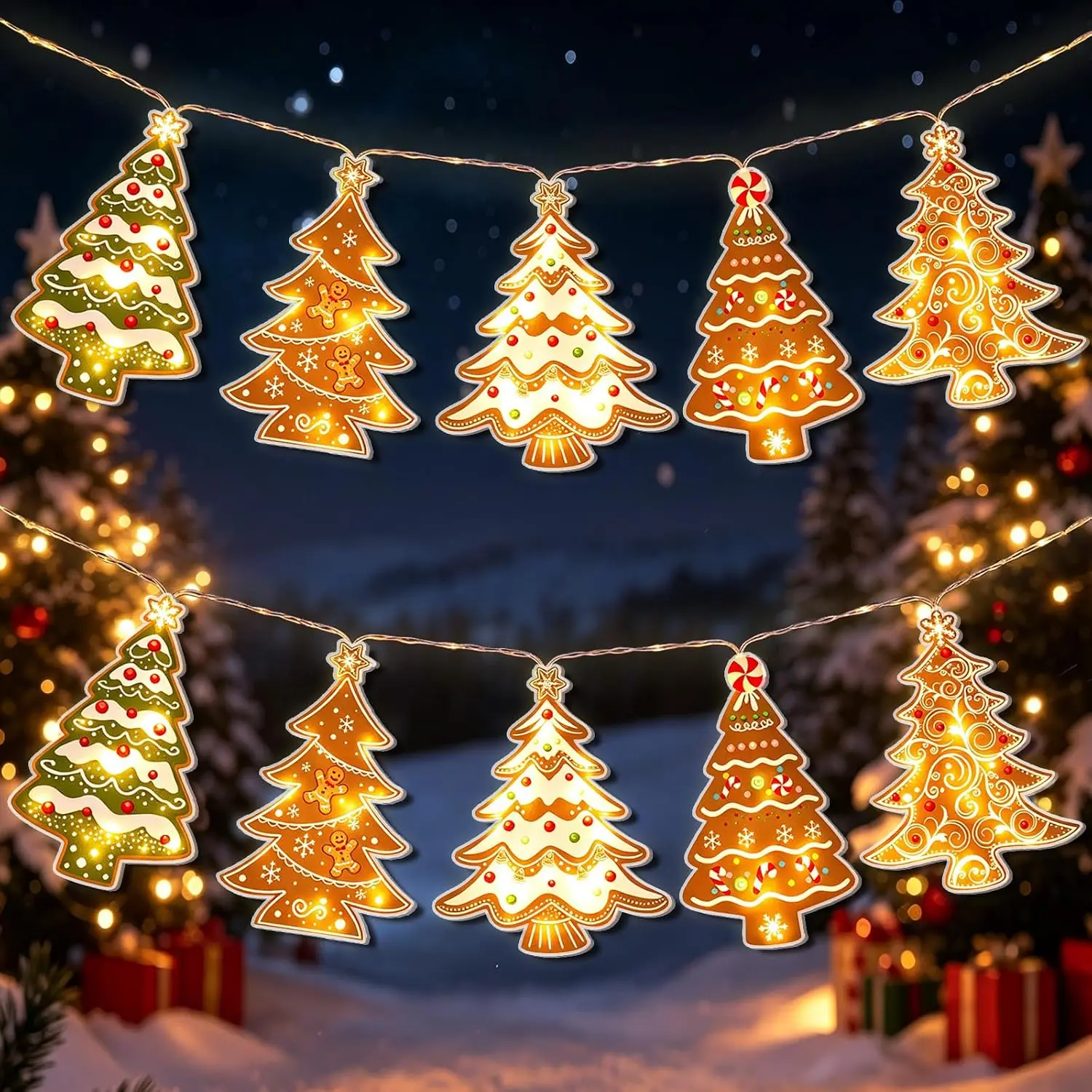 Gingerbread Christmas Lights Decorations Christmas Gingerbread Tree String Lights 10 ft 20 LED  LED Lights for  Indoor Outdoor  Holiday Party Window Decor