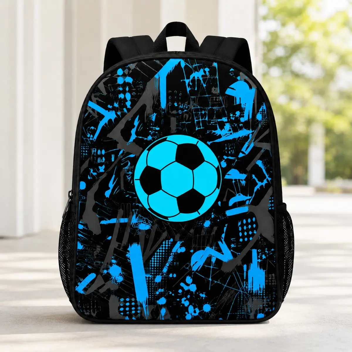 Boys' 3-Piece Football Theme Kids Backpack Set, Oxford School Gym Bag with Matching Lunch Bag and Pencil Case