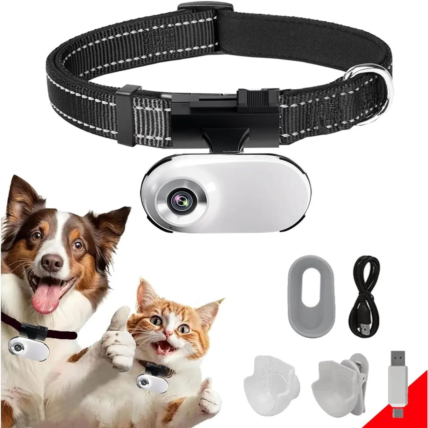 1080P Cat POV Camera Collar with Video Record, Mini Sports Video Camera Body Cam for Outdoor Indoor No WiFi, Unique Pet Gift for Pet Owners Dog Moms Cat Dads