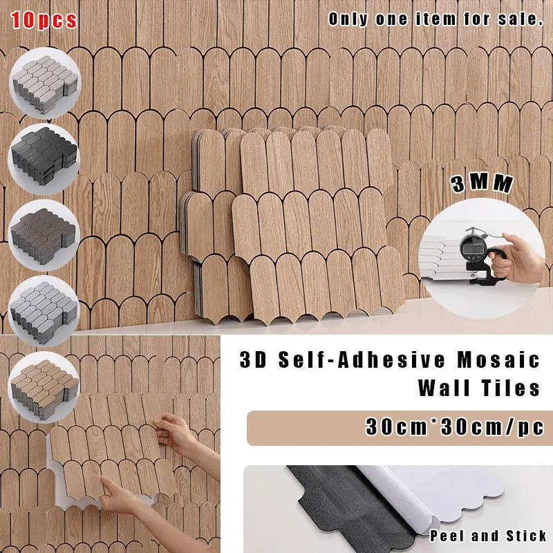 Thickened White Self-Adhesive Tile Backsplash – 10-Pack (11.8" x 11.8" per tile) – 3D Peel-and-Stick Backsplash for Kitchen and Bathroom; Removable, Waterproof Vinyl Wall Tiles, DIY Wallpapers