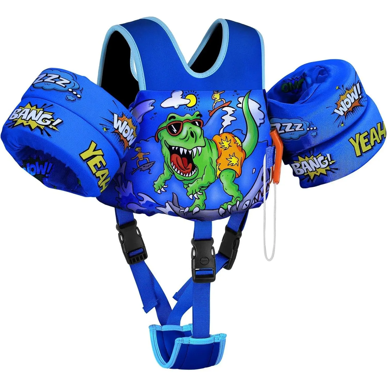 Toddler Weight-Based Swimming Gear Swim Vest (15-30-50-66 lbs) with Cartoon Prints, Crotch Strap, Shoulder Straps, Puddle Arm Floaties, Pool Float Jacket Sleeves, Maternity Pillow for Boys Girls