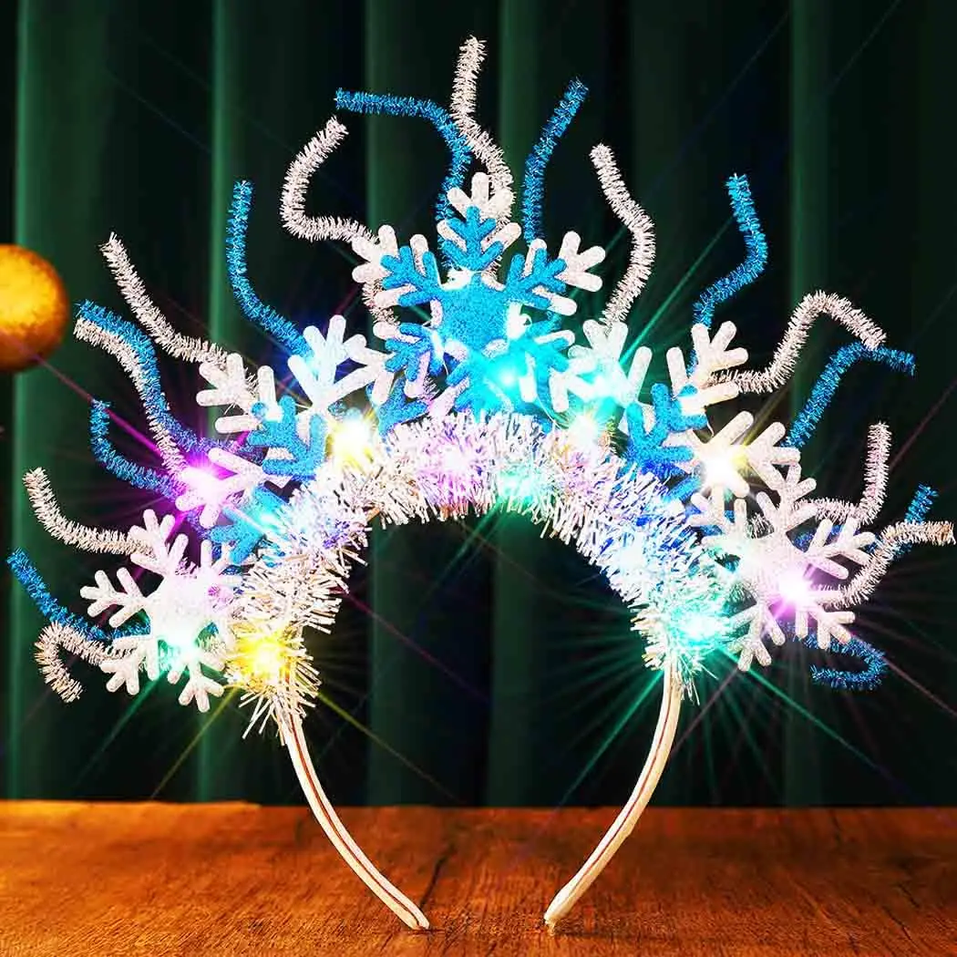 Comfortable Female Fit Light-Up Snowflake Headband, Multi-Light Modes Christmas Holiday Hair Accessory for Women