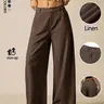 Women's Summer Breathable Lightweight Linen Palazzo Pants Bottoms, Flowy Wide Leg Beach Trousers with Buttons & Pockets, Casual Solid Color Soft Elastic High Waist Trousers for Travel, Vacation, Date and Work