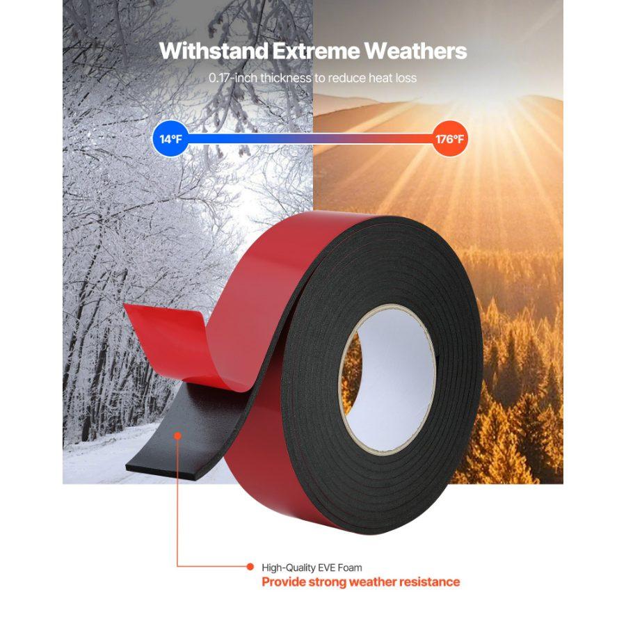 VEVOR Pipe Insulation Wrap, 32.8 FTx 2-inch Pipe Insulation Tape with Aluminum Foil Layer, Self-Adhesive Foam and Foil Pipes Wrap for Freeze Protection, Heat Cold Resistant for Outdoor Indoor Use