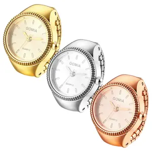 Novelty Rhinestone Quartz Finger Ring Watch Elastic Stretch Band Round Dial Gift