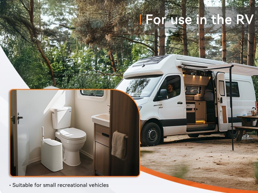 2-in-1 Trash Can With Toilet Brush And Brush Head |   White Rectangular Modern Bathroom Narrow Seam Trash Can With Push-On Lid, Disposable Toilet Brush, Ivory, Bathroom Decor And Accessories, Floor Mount, Plastic