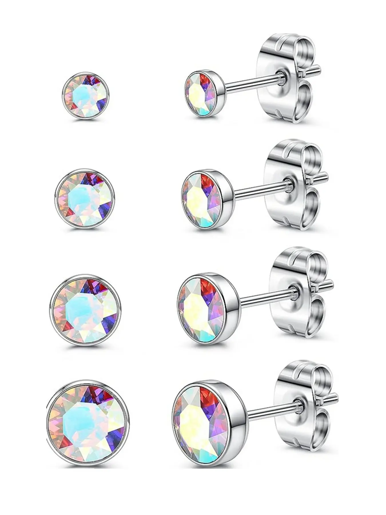 4 Pairs G23 Titanium Flat Dot Stud Earrings, Hypoallergenic for Sensitive Ears, Silver Color, Unisex Jewelry
