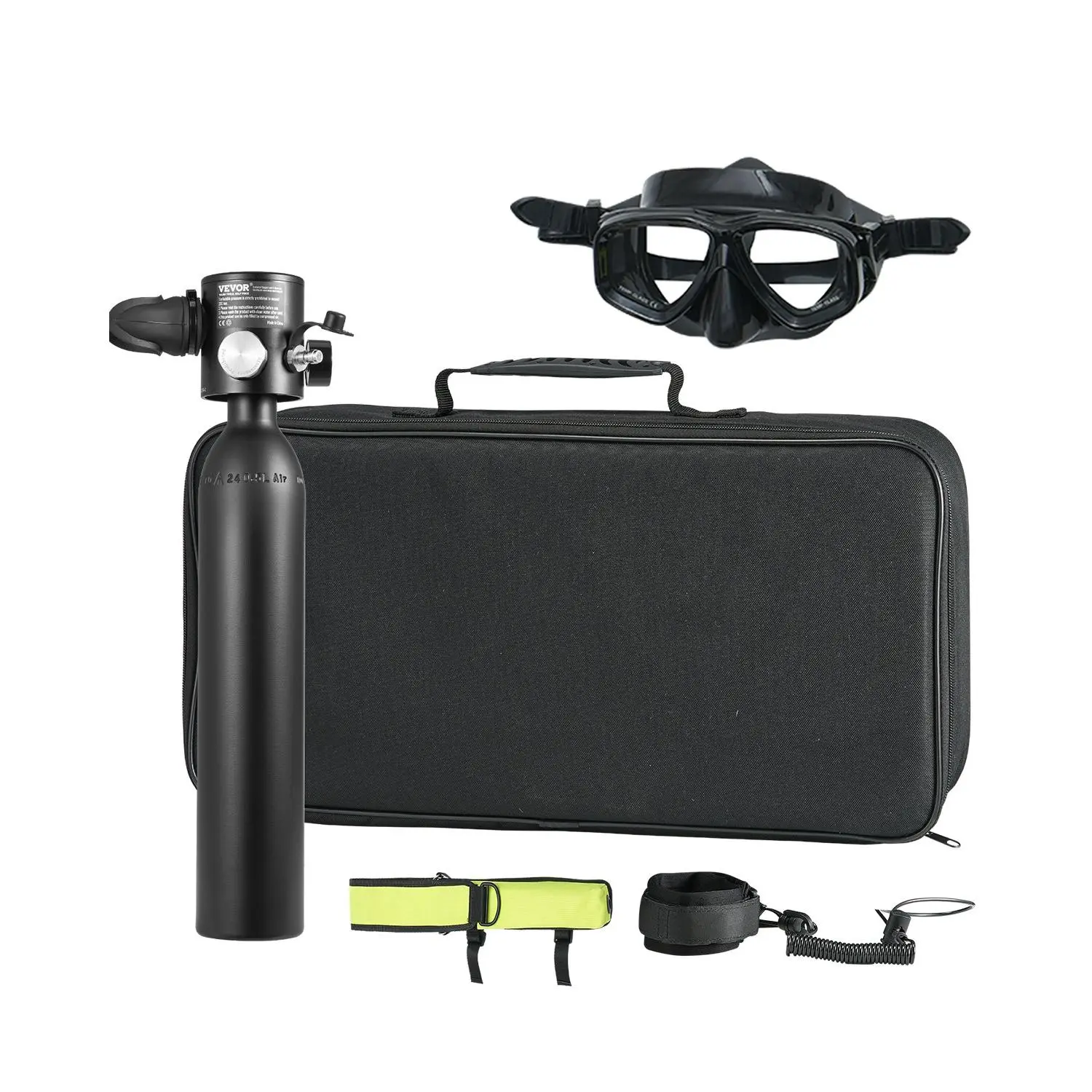 VEVOR Scuba Tank, 0.5L Portable Diving Tank with Pump, Diving Oxygen Cylinder Supports 5-10 Minutes Underwater Breathing, 98.43 ft Diving Depth, Refillable Snorkel Air Tank for Underwater Exploration