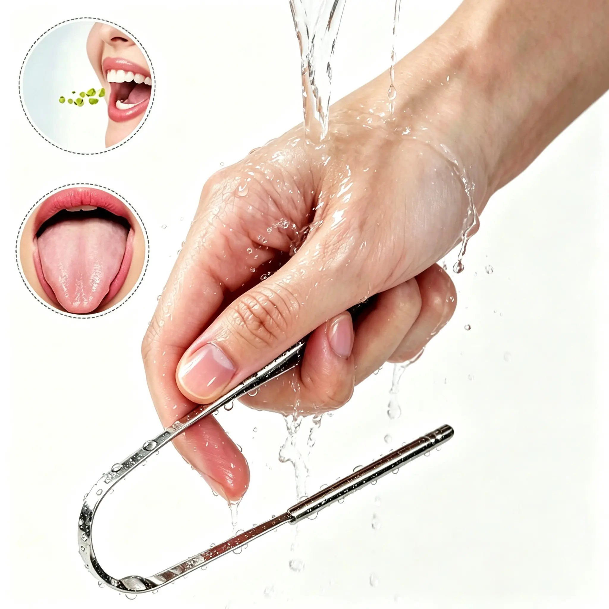 Ergonomic Metal Tongue Scraper, Flexible Arc Design, Rustproof Handle, Daily Oral Hygiene Tool for Men & Women, Comfortable Tongue Cleaner