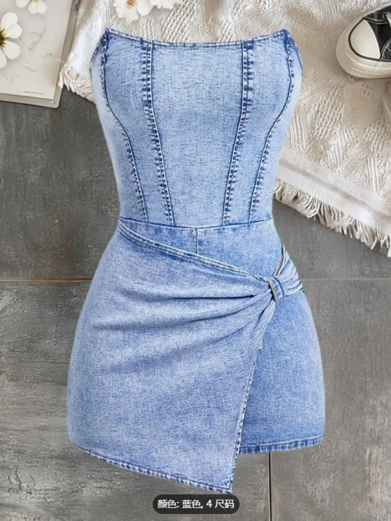 Women's Sexy Solid Color Strapless Denim Dress, Comfortable Design, Perfect for Casual Wear, Versatile