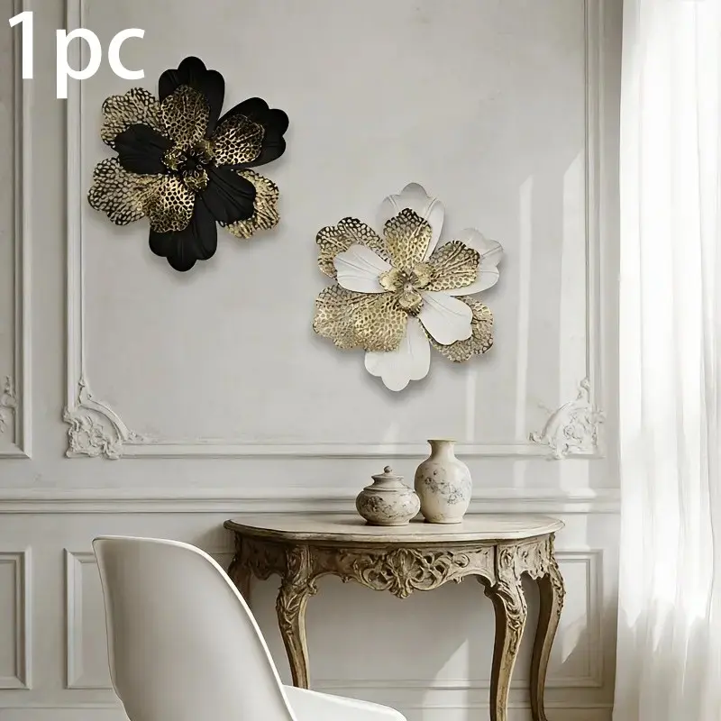 Elegant Gold Flower Metal Wall Decor, Iron Art 3D Hollow Out Floral, Living Room Bedroom Background Art, Wedding Gift, Artwork
