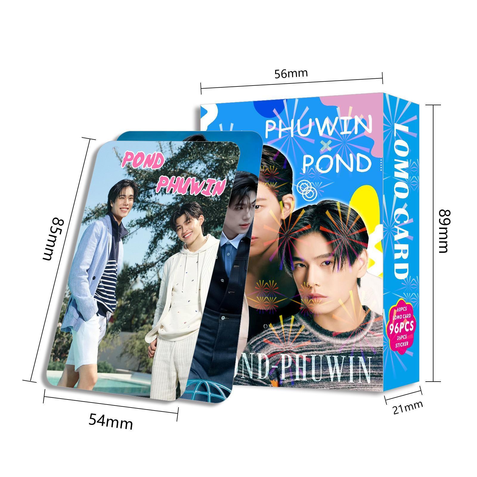 96 Pcs/Set Thailand Star PondPhuwin Laser Lomo Card Pond&Phuwin Characters  Photocard With Stickers Fans Collection cosplay gift