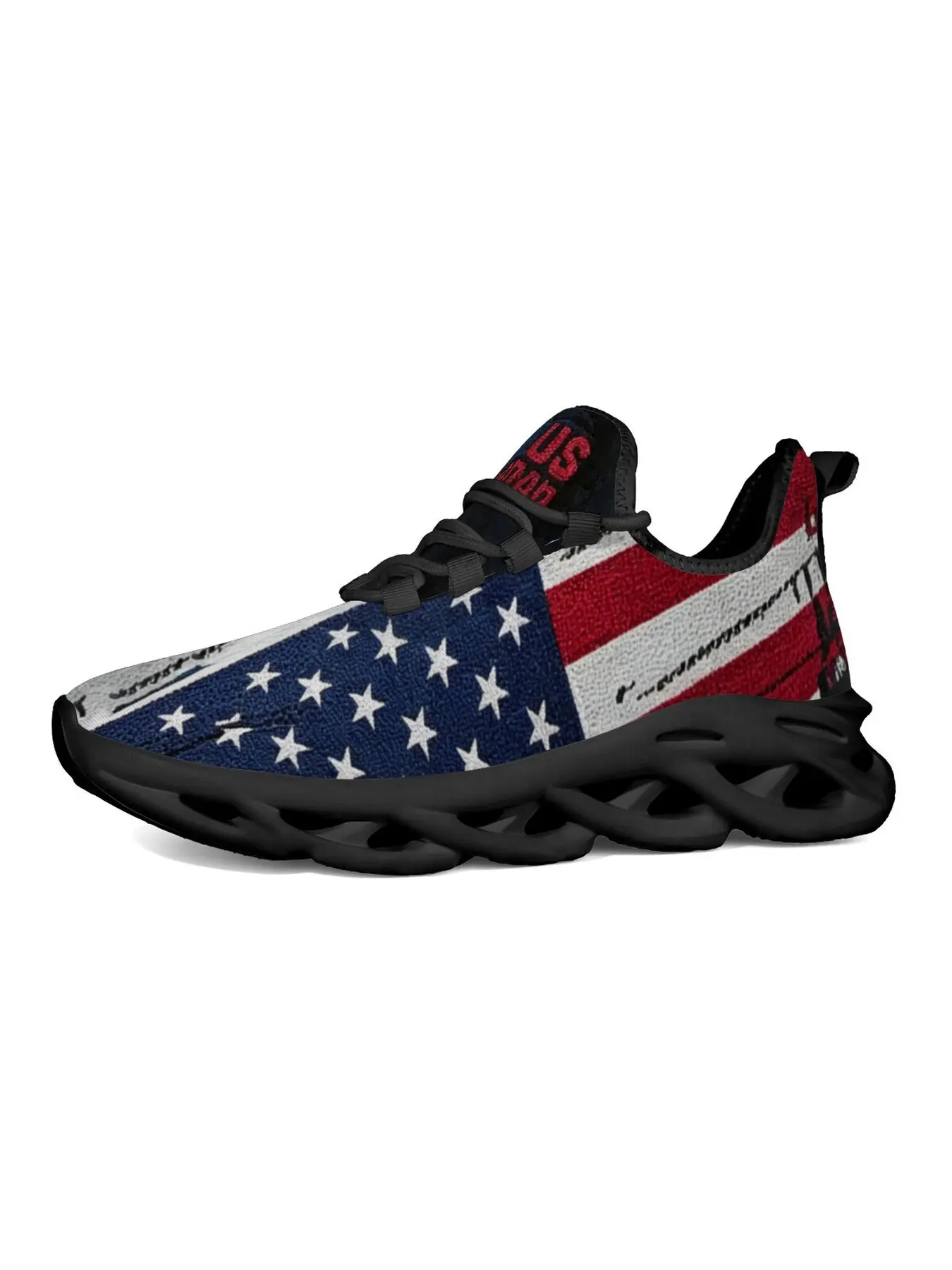 Patriotic USA Stars Stripes Pattern Running Shoes, American Flag Red White Blue Print Sneakers, Breathable Mesh Lightweight Non-Slip Casual Athletic Shoes for Men Women Unisex
