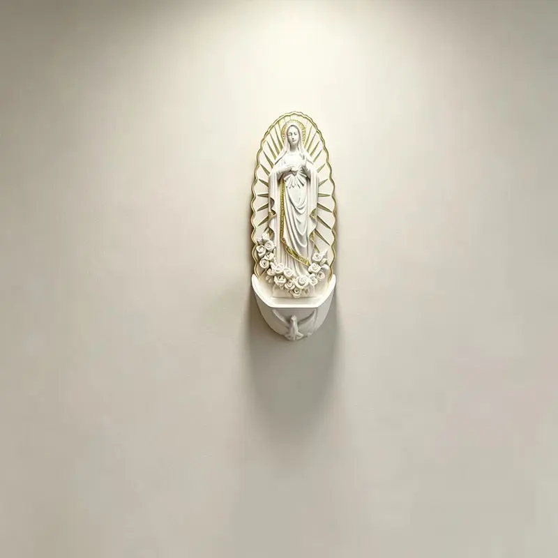 Elegant Wall-Mounted Resin Holy Water Font with Rosary Holder, Ideal for Church, Home Spiritual Decor, and Room Decor, Religious Wall Art, Ornate Religious Decor