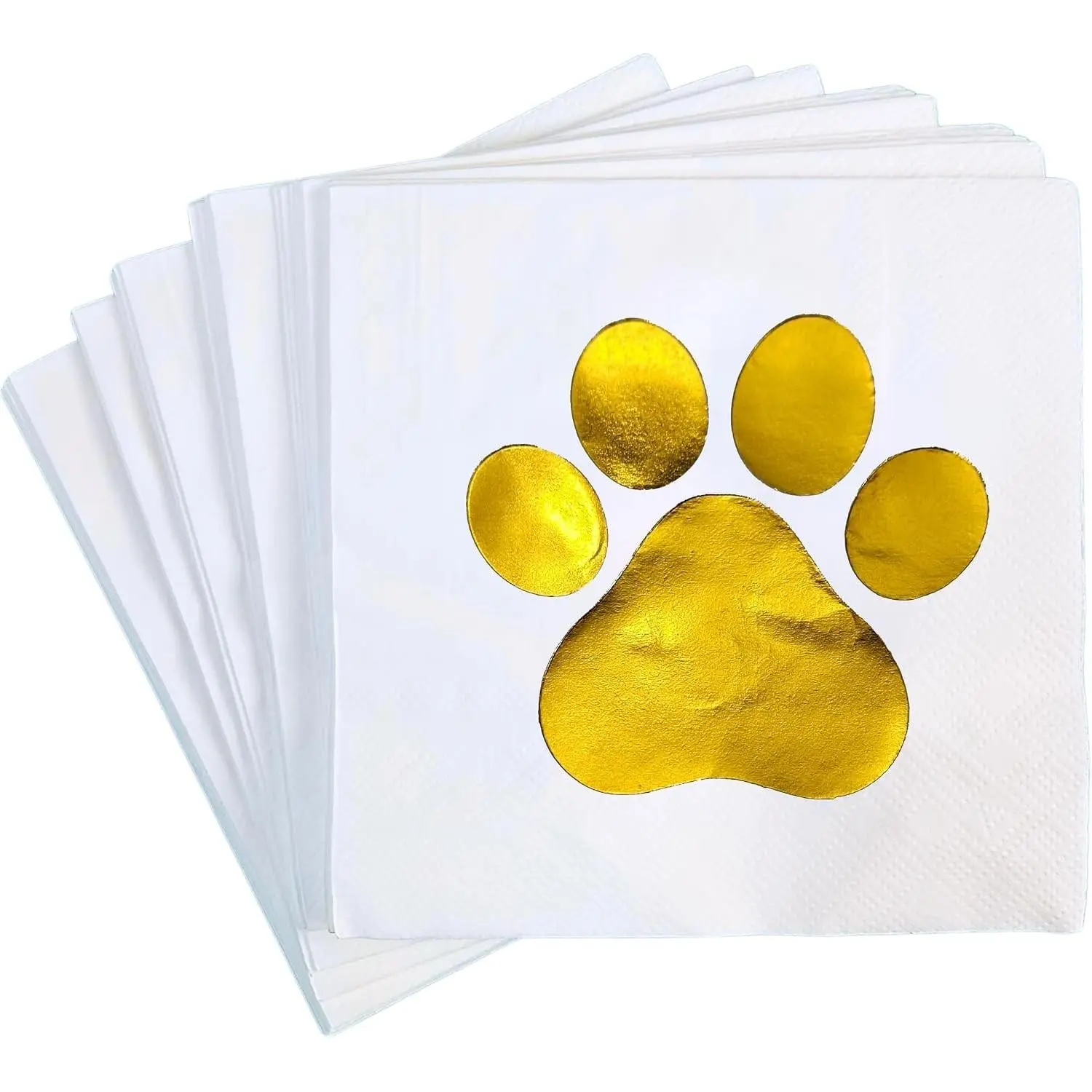 Dog Party Decorations, Paw Print Napkins, 50 Pack, Puppy Birthday Supplies, Pet Paper Cocktail Napkins, Animal Themed Gold Foil Decor