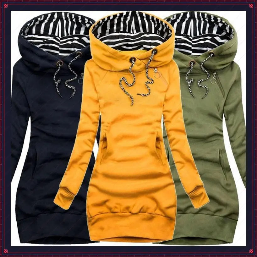 Hooded Dress Casual Solid Color Long Sleeve Drawstring Hooded Dress Slim Fit Hooded Pullover Dress Casual Plus Size Women's Clothing Can be used with raincoat