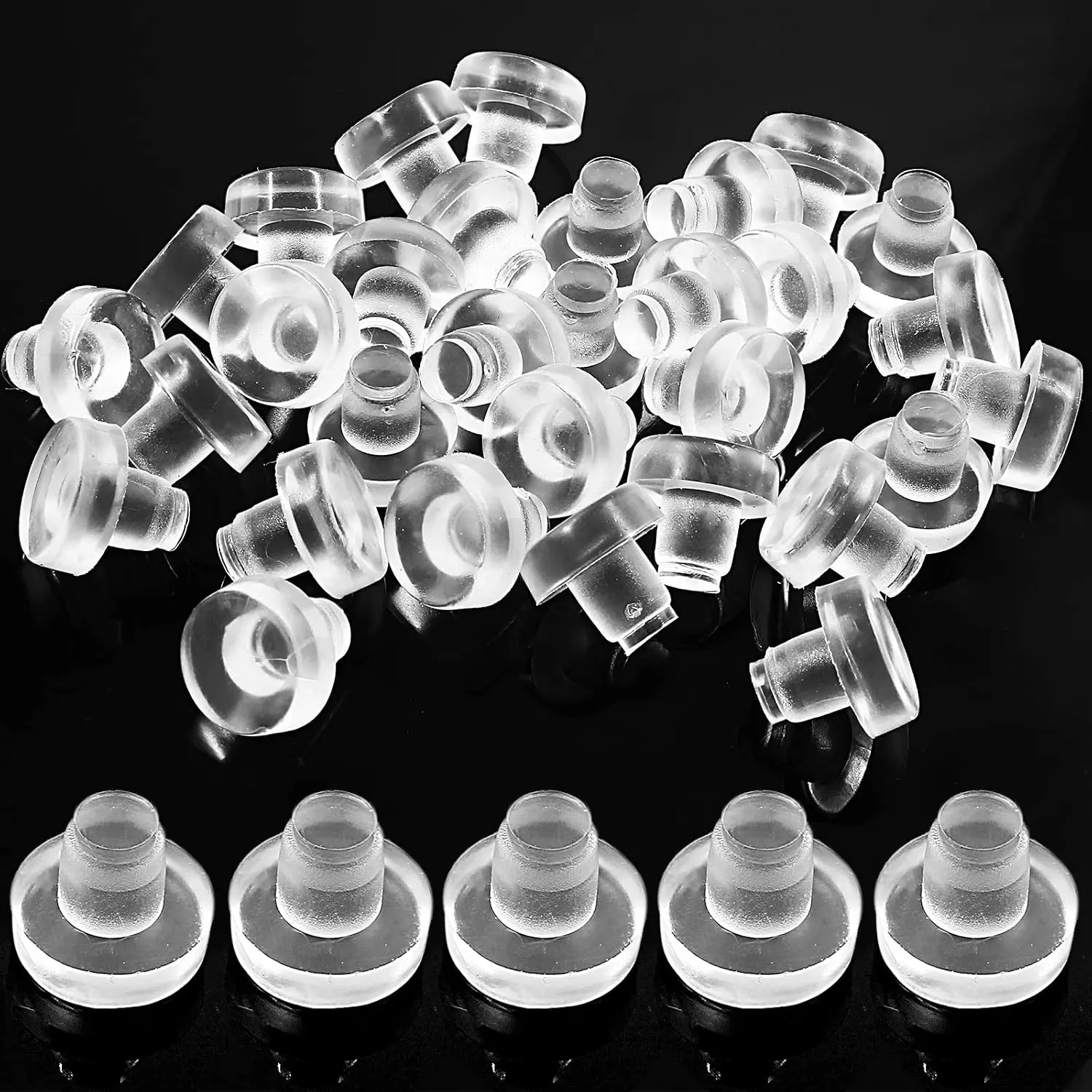 Glass Table Top Bumpers with Stem, 30 count Clear Rubber Grippers Anti Slip Patio Table Spacers for Furniture 1/4 Inch Hole