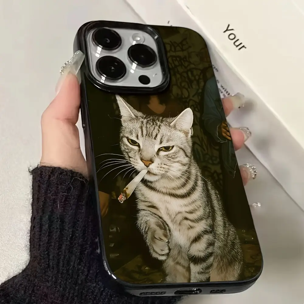 Phone Case - Individual Cool Cat Smoking Pattern Phone Case Suitable for Fashionable Avant-Garde People Applicable to Iphone Including 16/15/14/13/12 Phone Case/11 Pro Max/Plus/X/8/7 Popular Birthday Gift Business Gift Durable Anti-Stain Anti-Fi