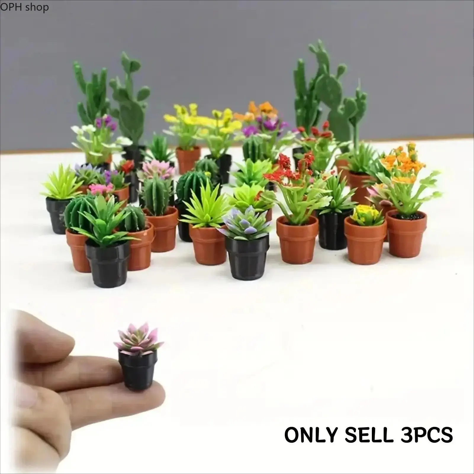 3-Piece Miniature Potted Plants, Assorted Synthetic Succulent & Cactus Set, Lifelike Decorative Accessories for Dollhouse Christmas Decor