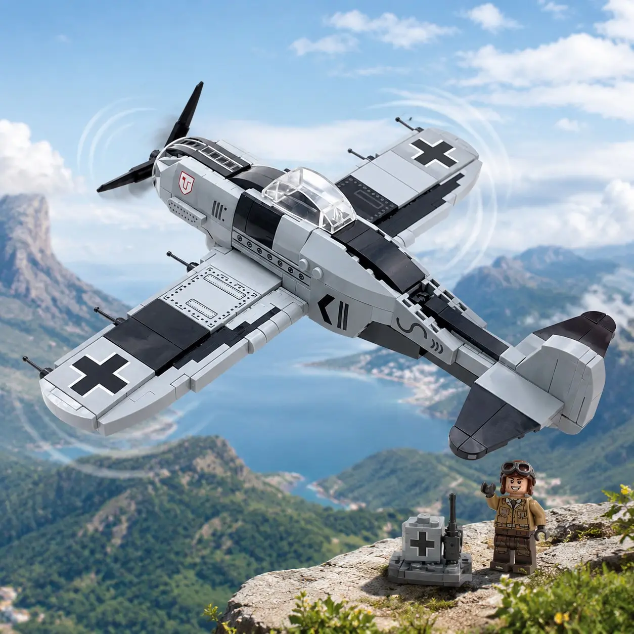 503pcs Fighter Jet Model Building Blocks, Assembly Bricks, Kids Toy Bomber Plane, Christmas Birthday Gift, Airborne Rotating Aircraft Kit