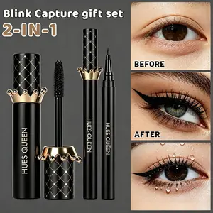 Eyeliner Liquid Pen and Mascara Set, Waterproof Smudge-Proof Fine Line, Elegant Crown Design, Makeup Starter Kit for Work and Dates