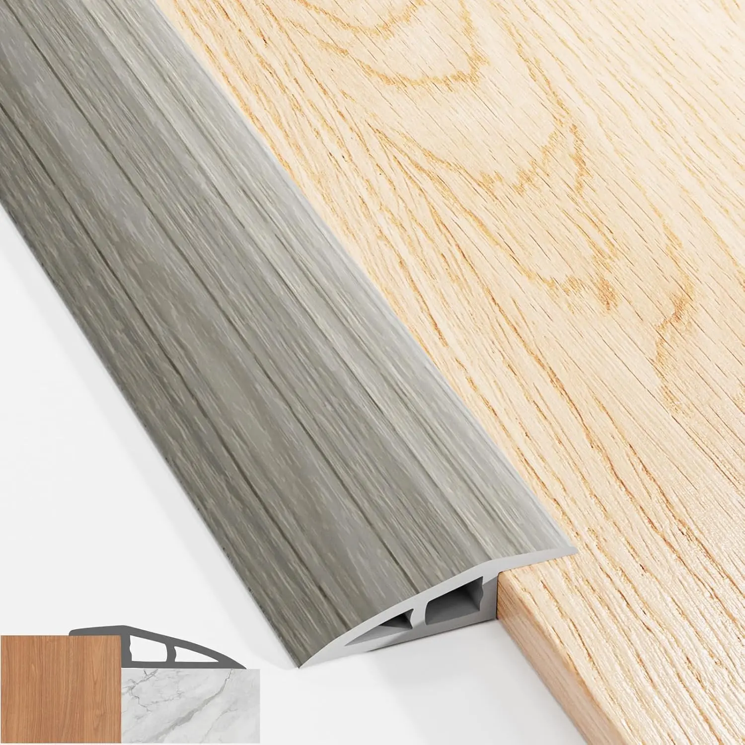 Grey Textured Self-Adhesive Carpet to Tile Transition Strip with Adhesive Bond, Vinyl Floor Edge Trim for Door Thresholds (Up to 0.39" Height), Furniture Hardware for Doorways & Floors