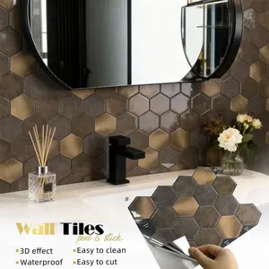 10 Sheets Self-Adhesive Tile Easy-Cut & Maintain Wallpaper Kitchen Splash Guard Wall Decor, Interior Walls, Durable PET Material Marble Pattern Hexagon Tiles for Home Renovation