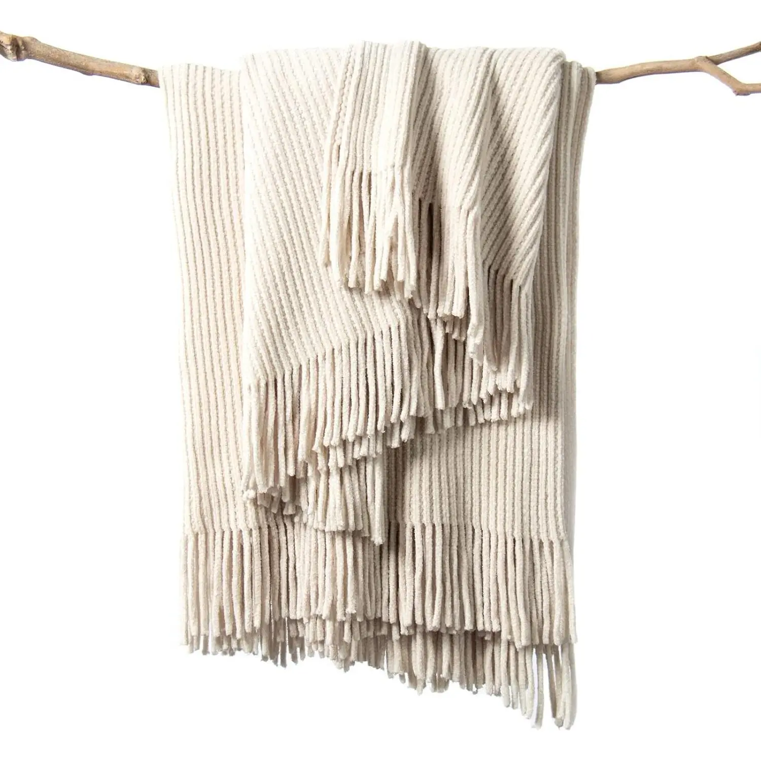 Chenille Throw Blanket 50x60 - Soft Boho Knitted Blanket for Couch, Cozy Farmhouse Decor, Lightweight All Season White/Cream Bed Throw, Decorative for Living Room Bedroom Spring DecorGift