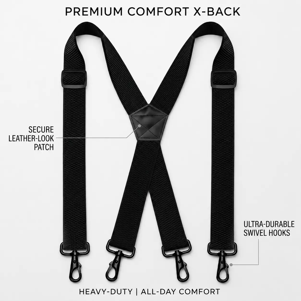 1.48" Heavy Duty Work Suspenders for Men, Adjustable Tactical Elastic Braces with 4 Metal Swivel Snap Hooks for Jeans, Overalls & Heavy Duty Pants