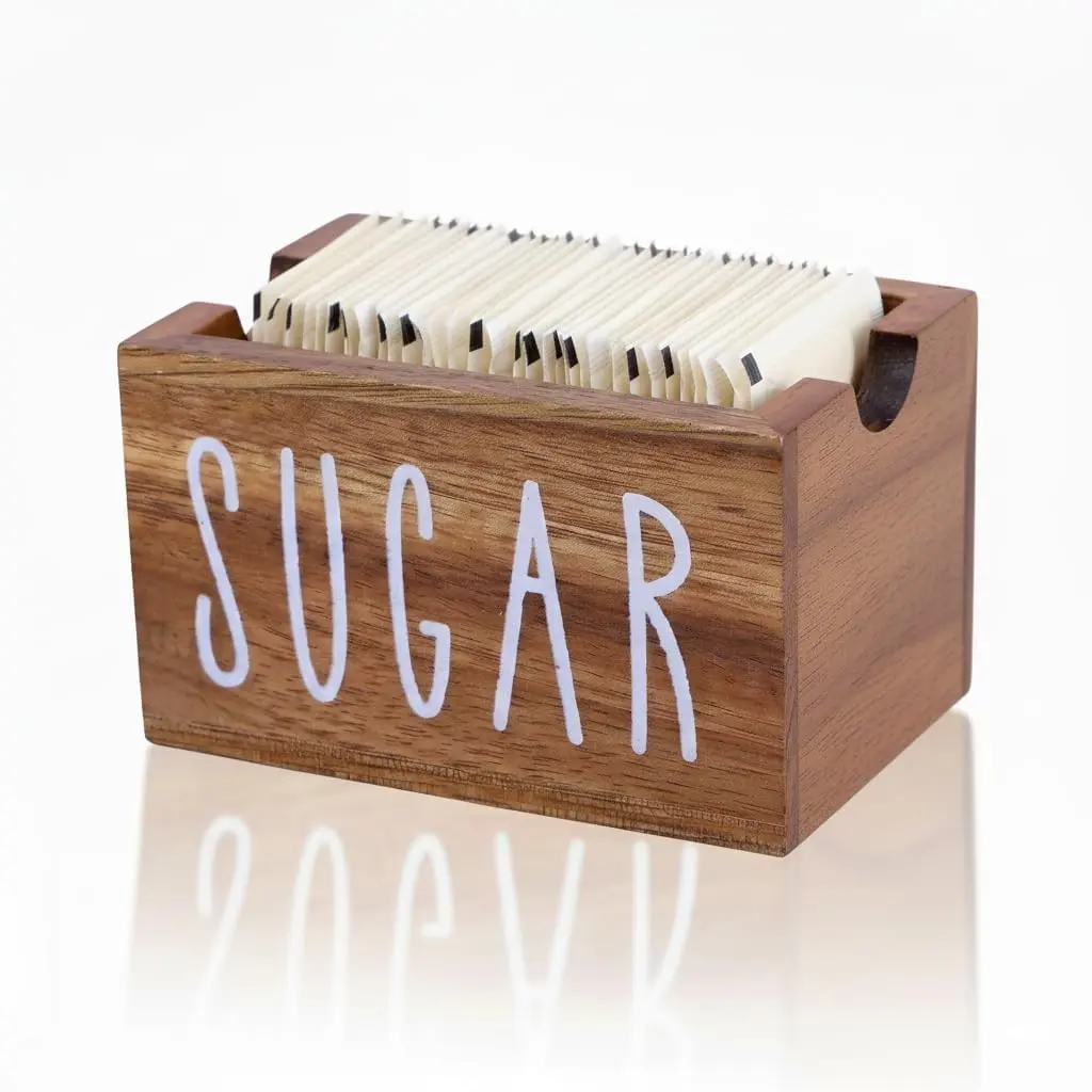 Sugar Packet Holder for Coffee Bar,Acacia Wood Sugar Packet Caddy,Sugar Holder Packets Container Small Tea Bag Organizer Condiment Packet Organizer for Office, Hotel,Drawer,Kitchen