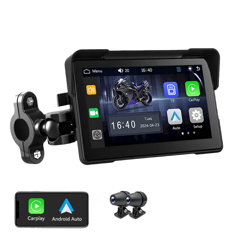 Venbes 5-Inch Motorcycle Multimedia Navigator, Gps Navigation System, Wireless Carplay Android Auto, Touchscreen, Ip67 Waterproof, Bluetooth-compatible, TF Card Compatible