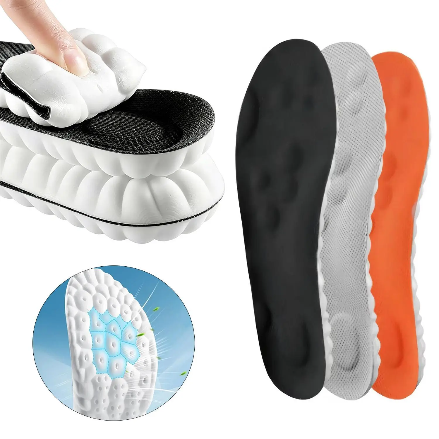 1 Pair 4D Cloud Feel Insoles, Soft Memory Foam Orthopedic Insoles, Sports Shock Absorption Support Insoles, Trim to Fit, Anti-Fatigue, Shock Absorption, Relieve Foot Pain summervibes Footwear, Supportive Soles