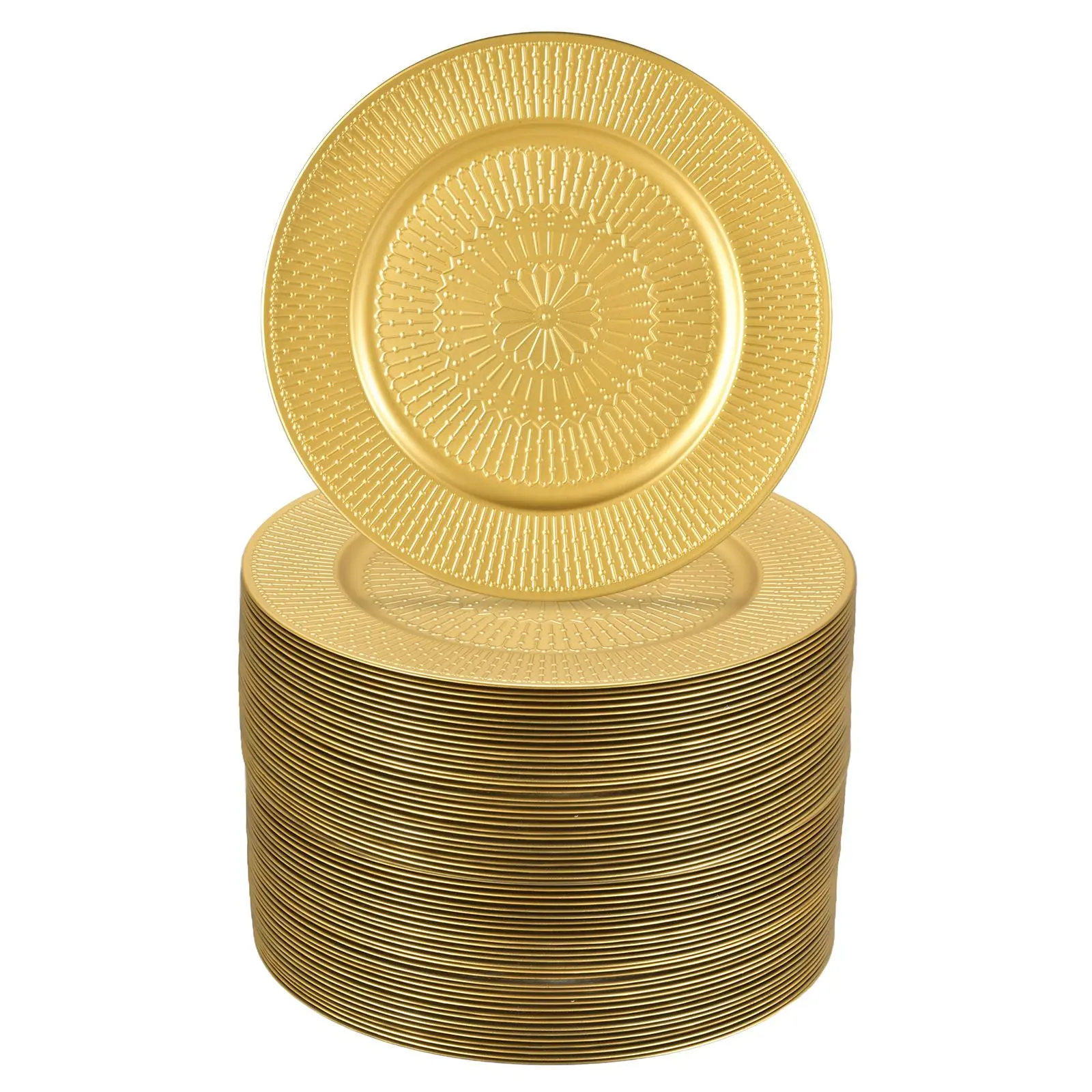 13-Inch Round Gold Decorative Charger Plates, Reusable Tableware Dishes with Table Top Setting for Wedding, Holiday Events & Banquet Decor