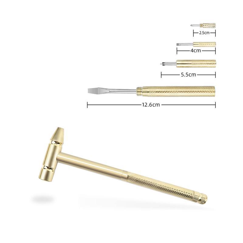 [Holiday Haul] 6 In 1 Mini Multifunction Anti-corrosion And Anti-rust Copper Hammer & Hand Tools For Repair Uav Mobile Phones Laptops Watches(yellow)